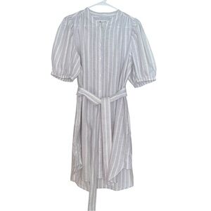 Gap Puff Sleeve Striped Linen Blend Dress Size Medium